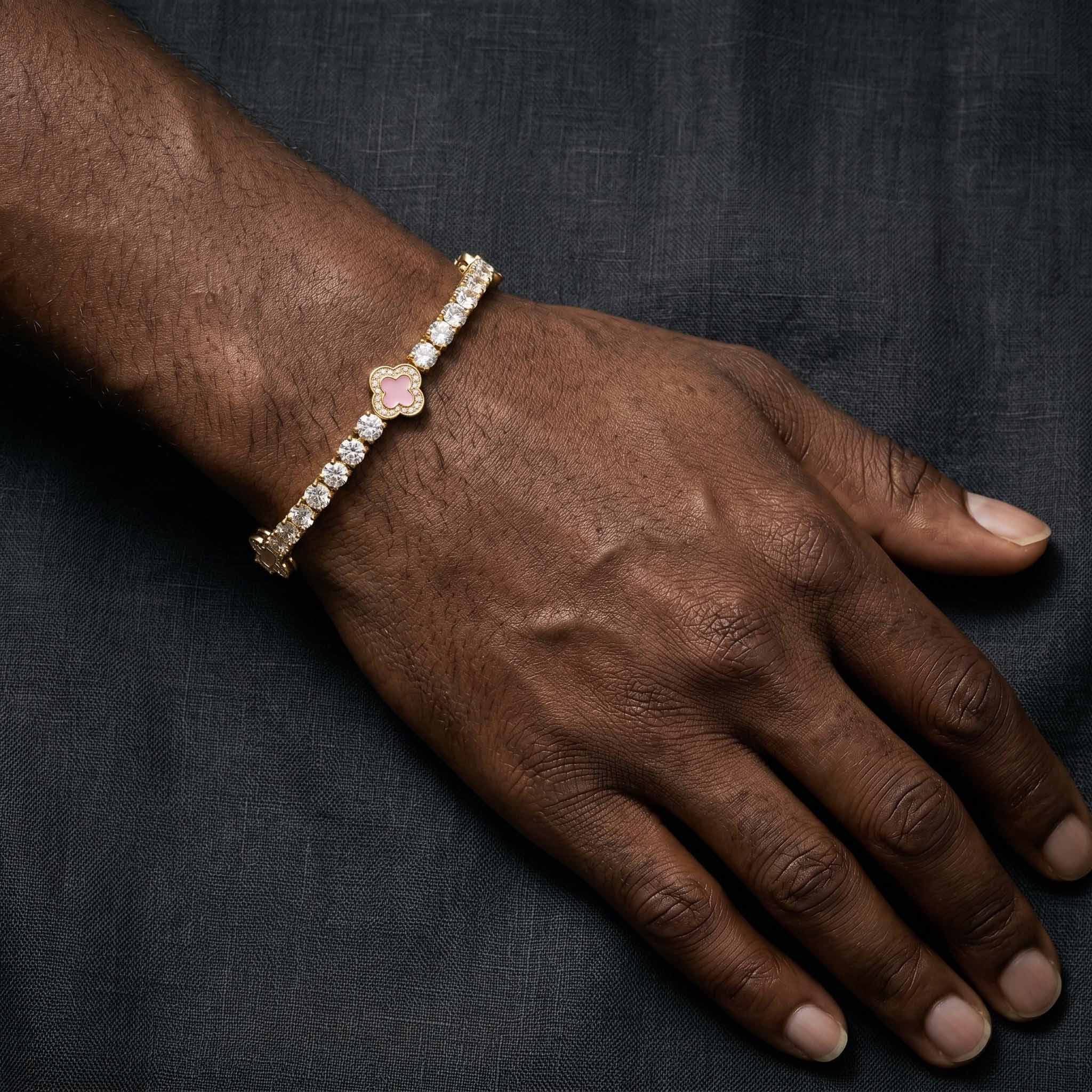Iced Pink Four Leaf Clover Tennis Bracelet Iced Pink Four Leaf Clover Tennis Bracelet