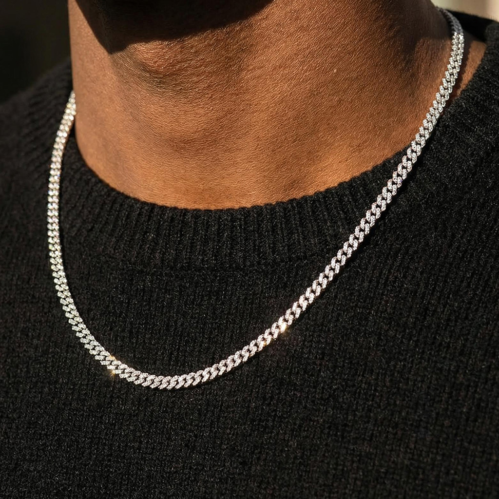 925S & VVS Moissanite 5mm Prong Cuban Link Chain