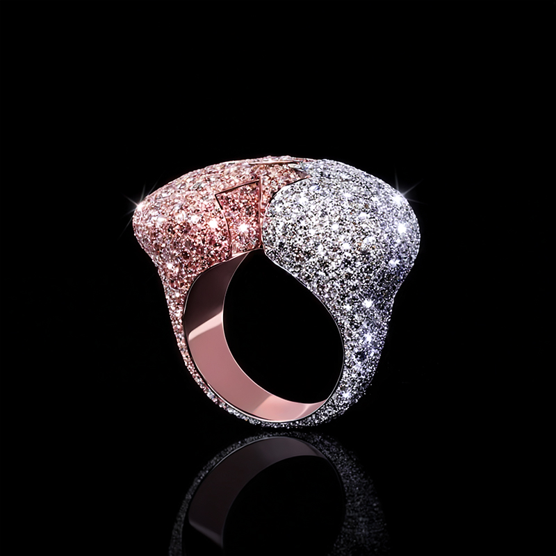 925S & VVS Moissanite Broken Heart Ring in White and Rose Gold