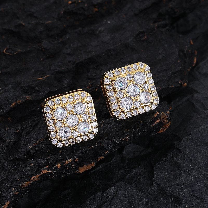 925S & Moissanite Square Full Iced Halo Earrings