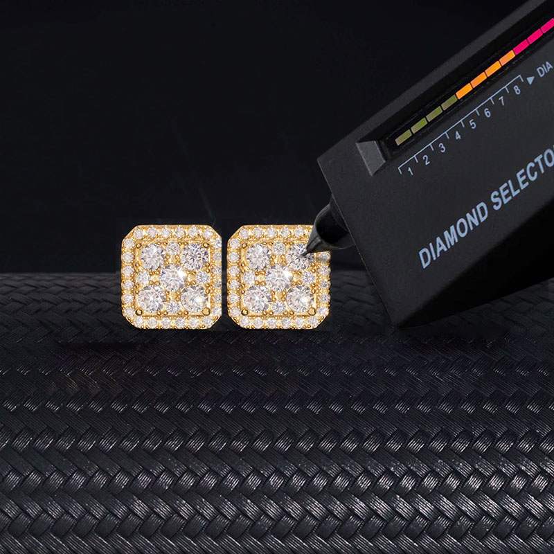 925S & Moissanite Square Full Iced Halo Earrings