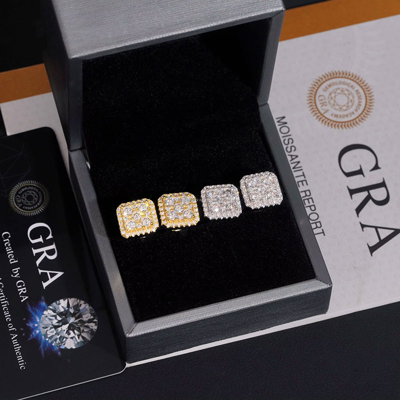 925S & Moissanite Square Full Iced Halo Earrings