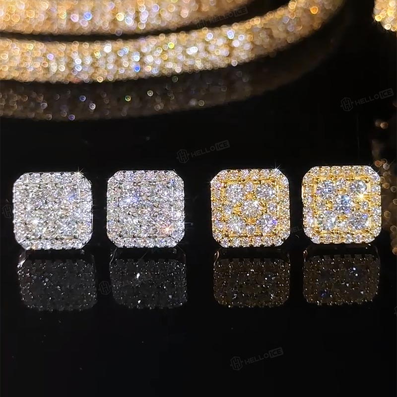 925S & Moissanite Square Full Iced Halo Earrings