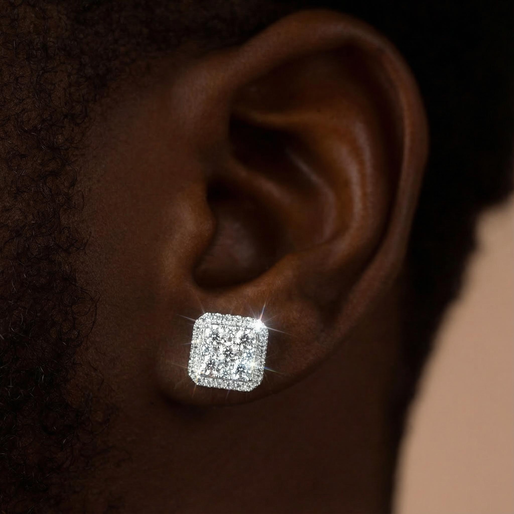 925S & Moissanite Square Full Iced Halo Earrings 925S & Moissanite Square Full Iced Halo Earrings