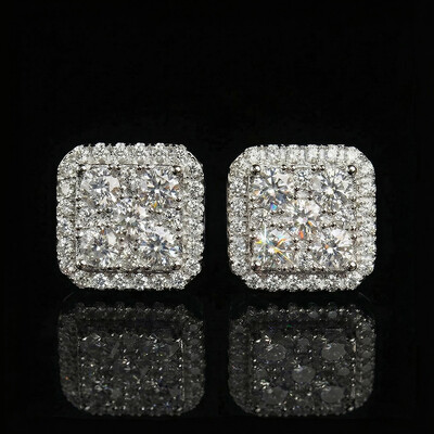 925S & Moissanite Square Full Iced Halo Earrings