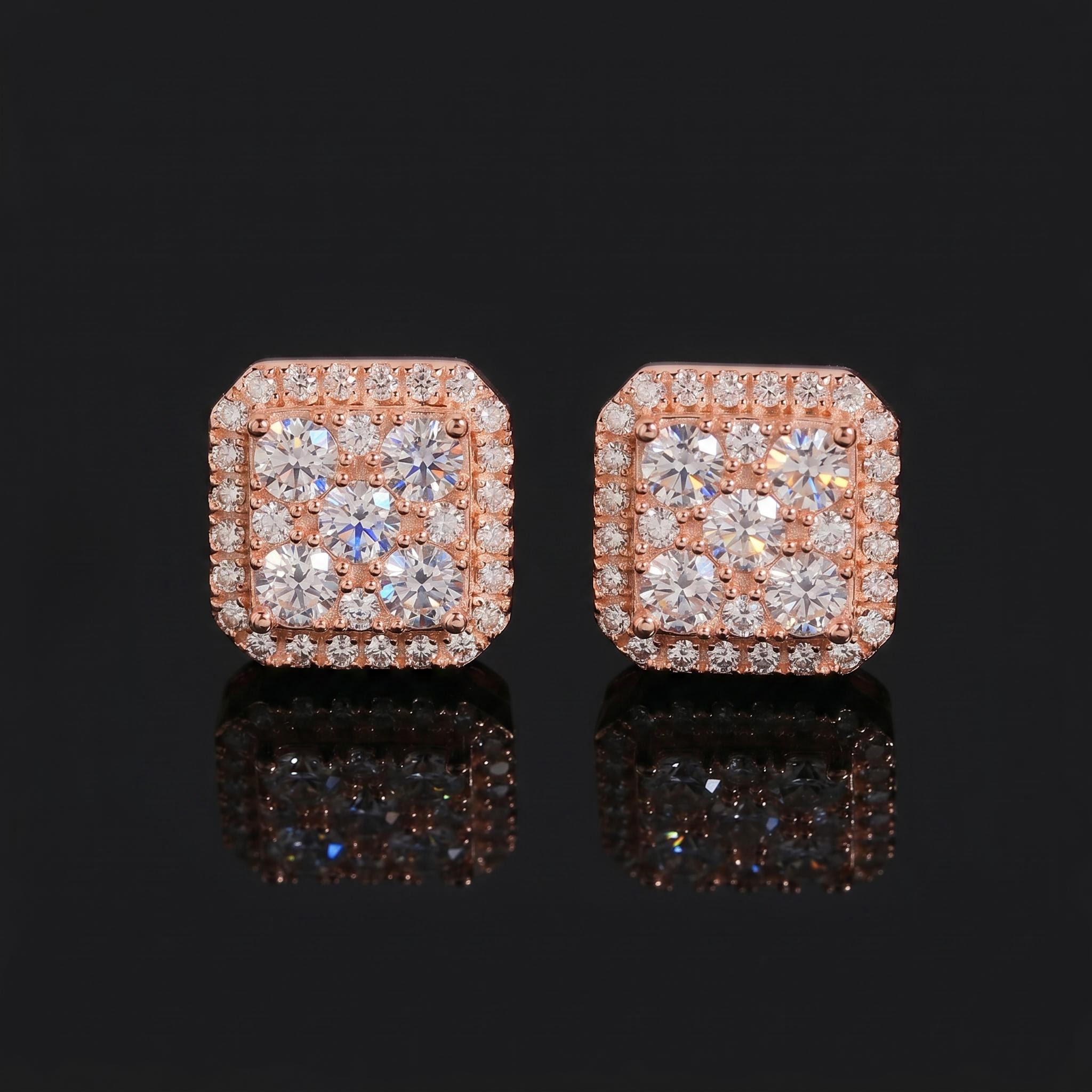 925 Silver & VVS1 Moissanite Square Full Iced Halo Earrings 925 Silver & VVS1 Moissanite Square Full Iced Halo Earrings