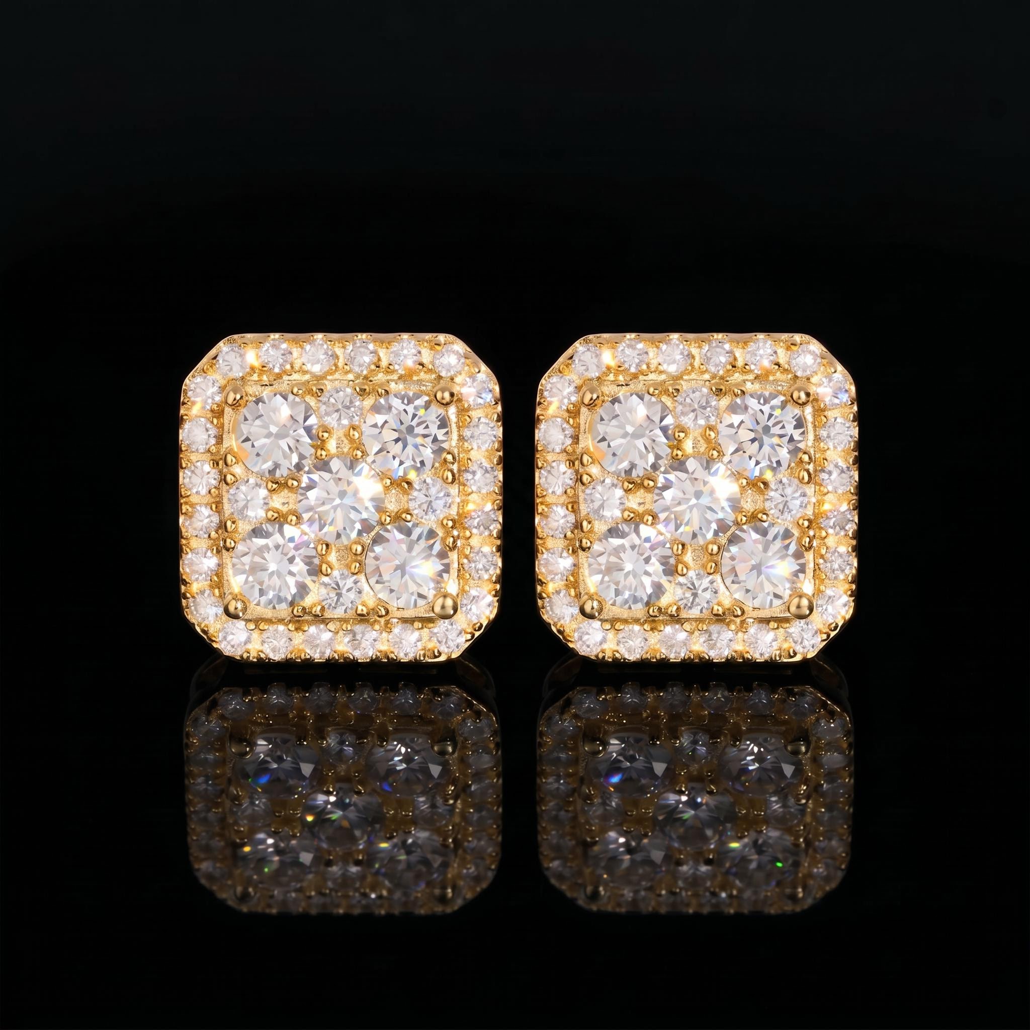 925 Silver & VVS1 Moissanite Square Full Iced Halo Earrings 925 Silver & VVS1 Moissanite Square Full Iced Halo Earrings