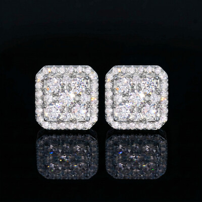 925 Silver & VVS1 Moissanite Square Full Iced Halo Earrings