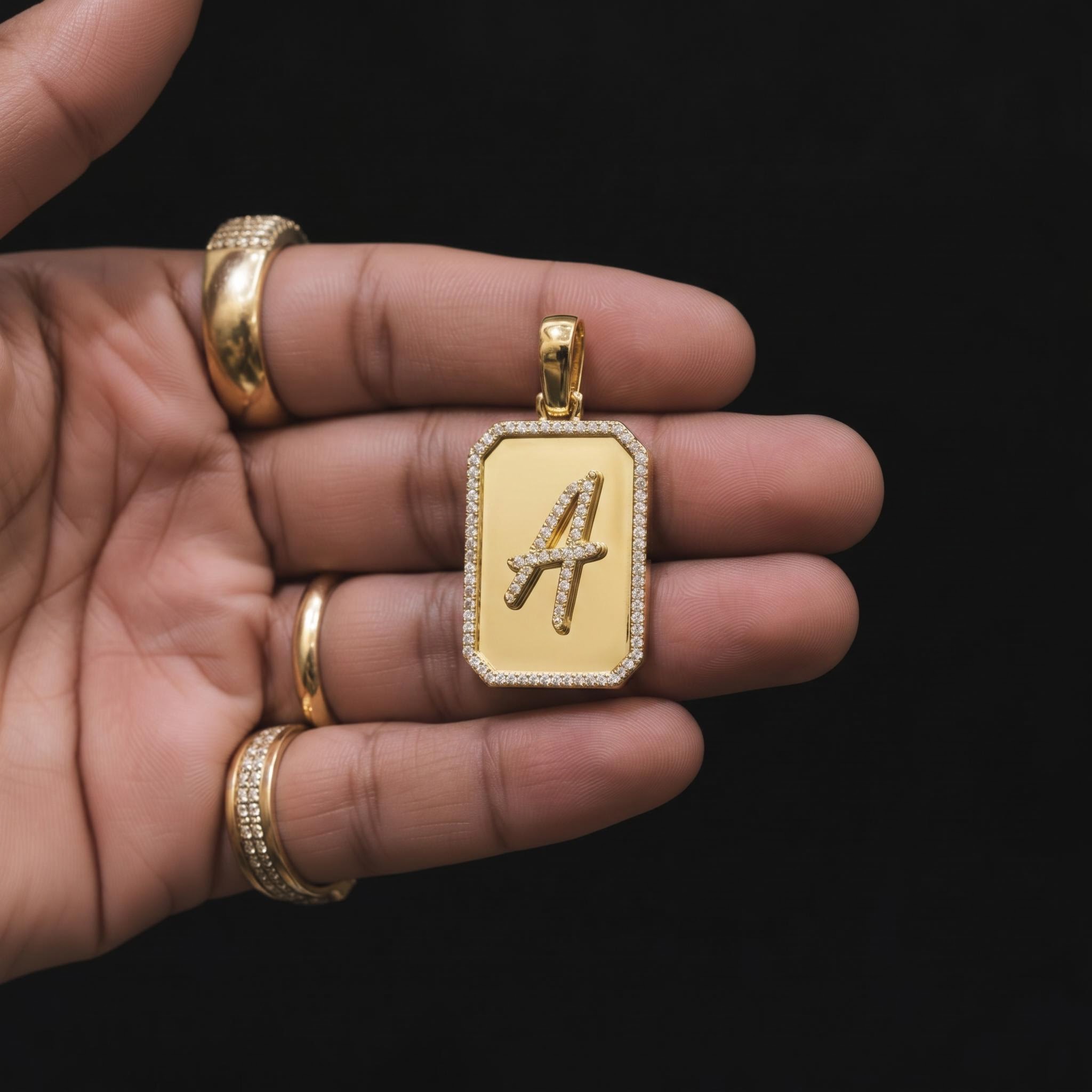 925 Silver & VVS1 Moissanite A-Z Initial Letter Pendant in Gold