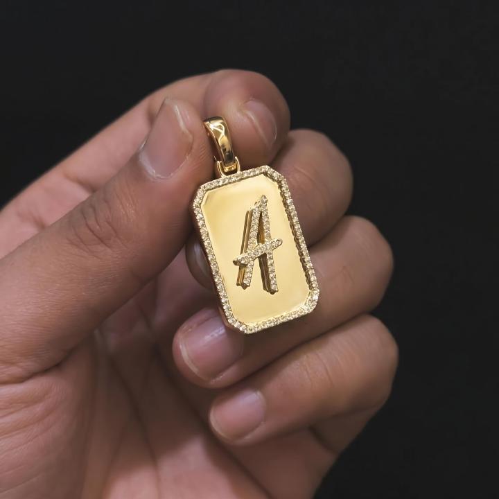 925 Silver & VVS1 Moissanite A-Z Initial Letter Pendant in Gold