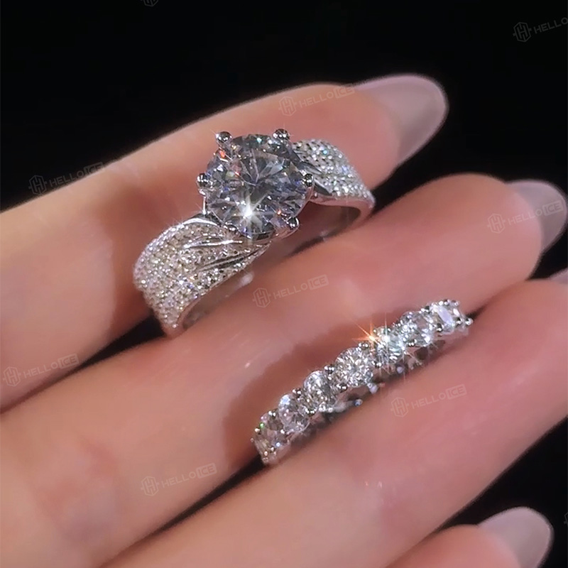 925S & VVS Moissanite 3CT/5CT Brilliant Round Cut Wedding Engagement Ring