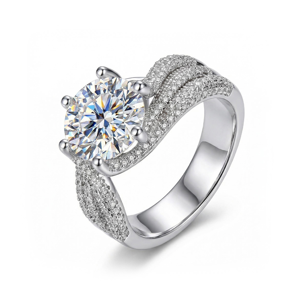 925S & VVS Moissanite 3CT/5CT Brilliant Round Cut Wedding Engagement Ring