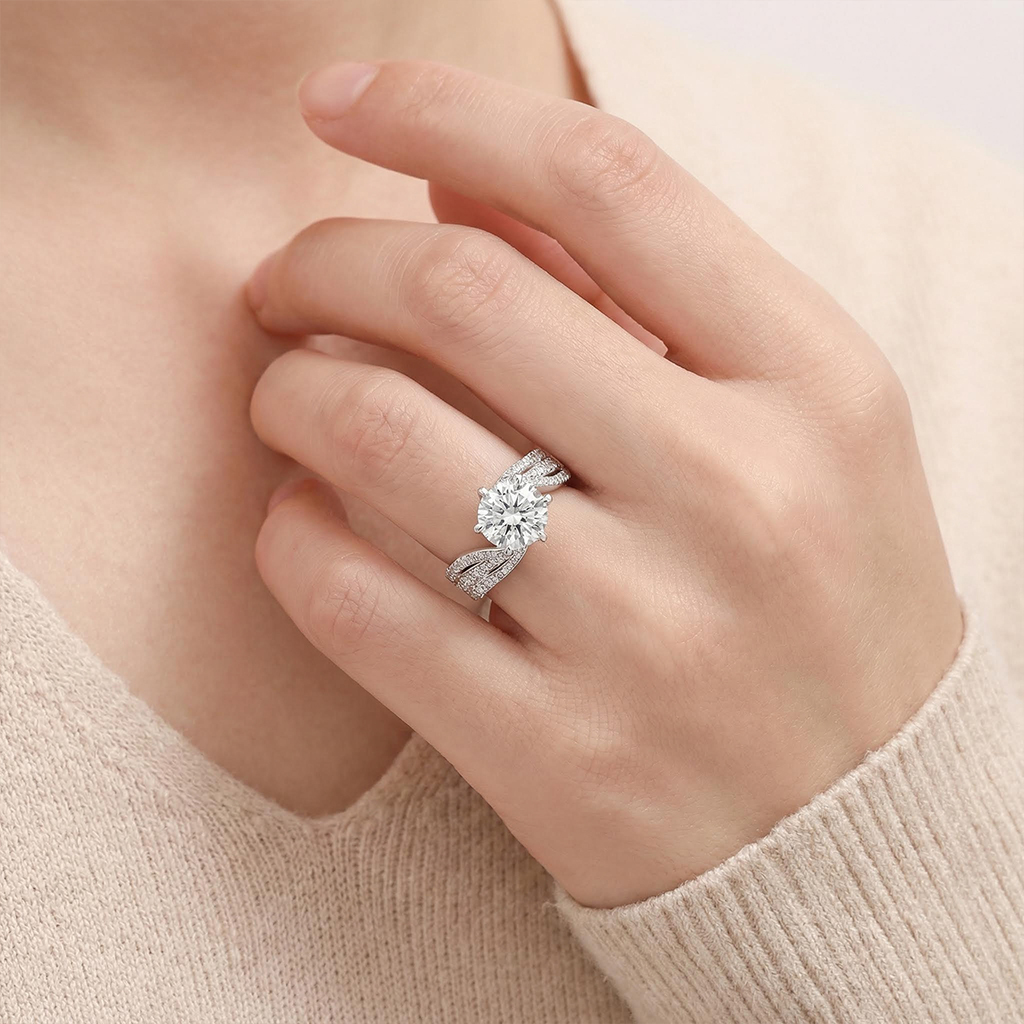 925S & VVS Moissanite 3CT/5CT Brilliant Round Cut Wedding Engagement Ring