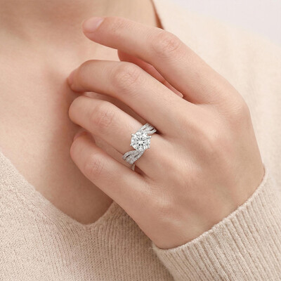 925S & VVS Moissanite 3CT/5CT Brilliant Round Cut Wedding Engagement Ring