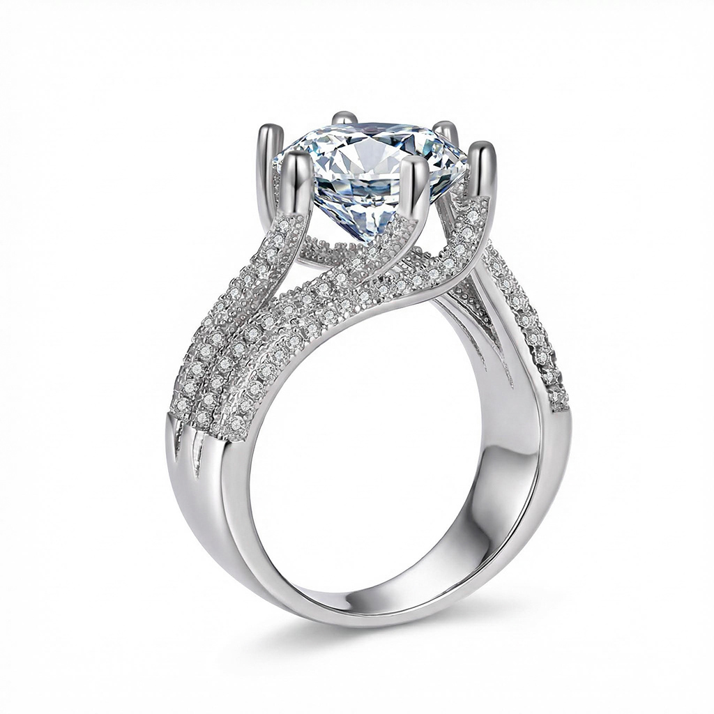 925S & VVS Moissanite 3CT/5CT Brilliant Round Cut Wedding Engagement Ring