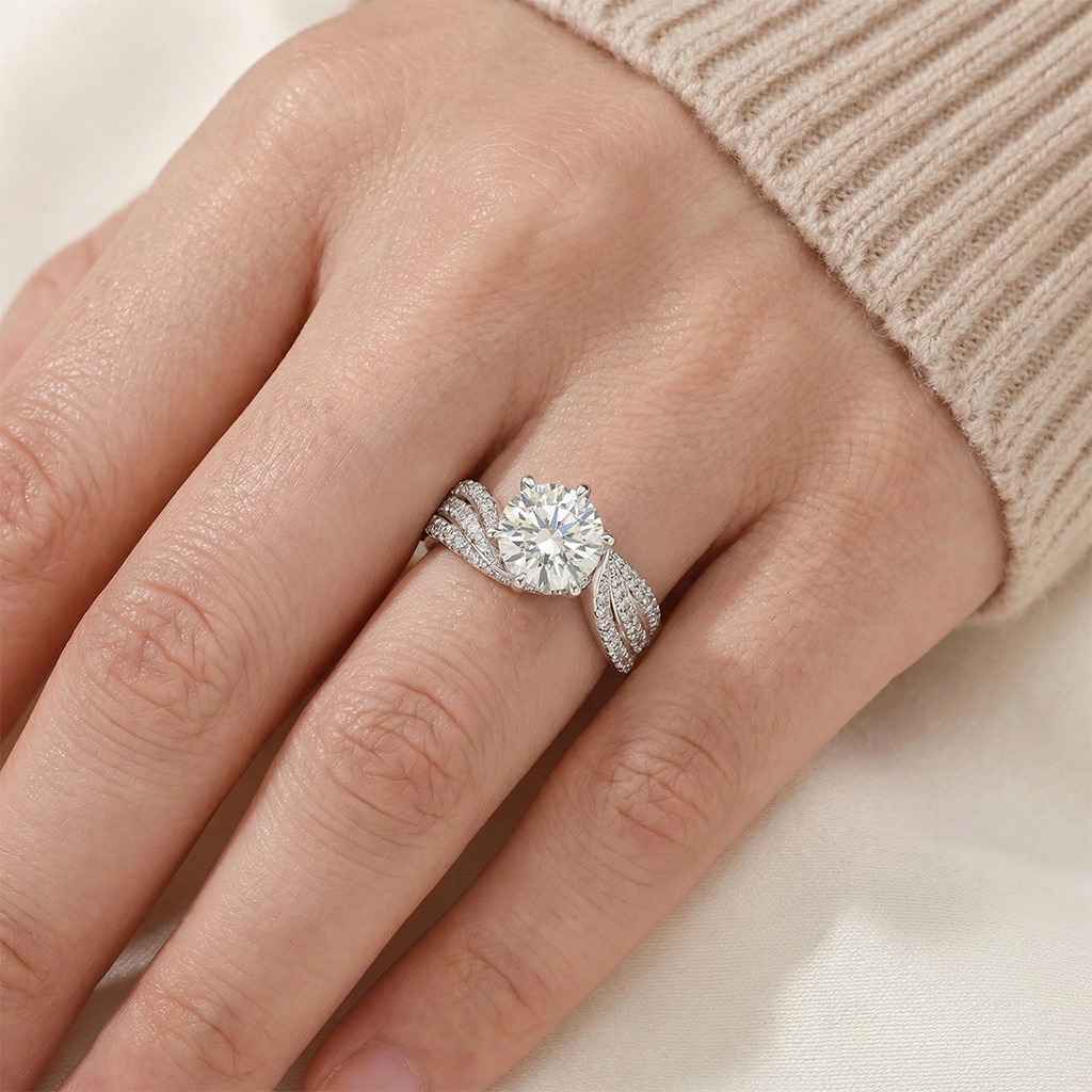 925S & VVS Moissanite 3CT/5CT Brilliant Round Cut Wedding Engagement Ring