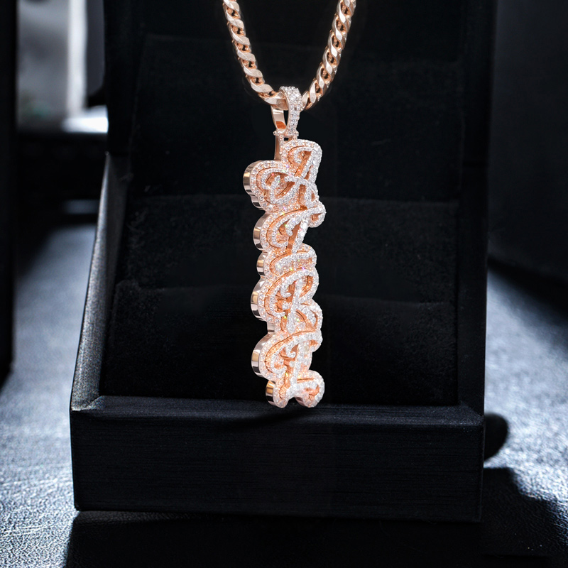Iced Out Cursive Vertical Letter Pendant