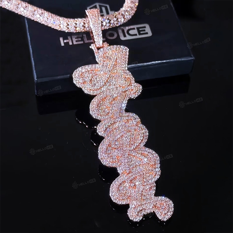 Iced Out Cursive Vertical Letter Pendant