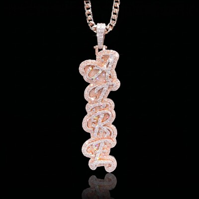 Iced Out Cursive Vertical Letter Pendant