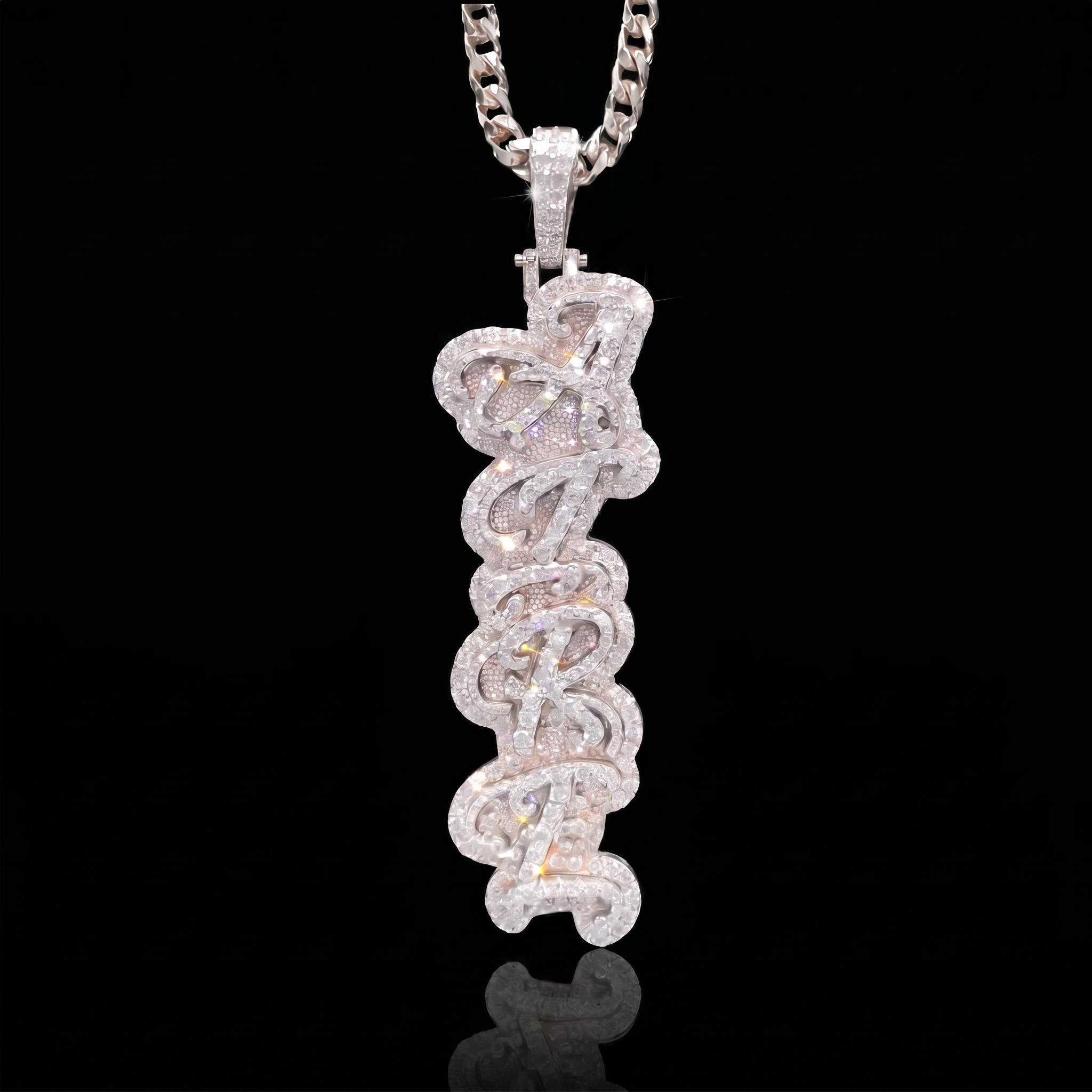 Iced Out Cursive Vertical Letter Pendant Iced Out Cursive Vertical Letter Pendant