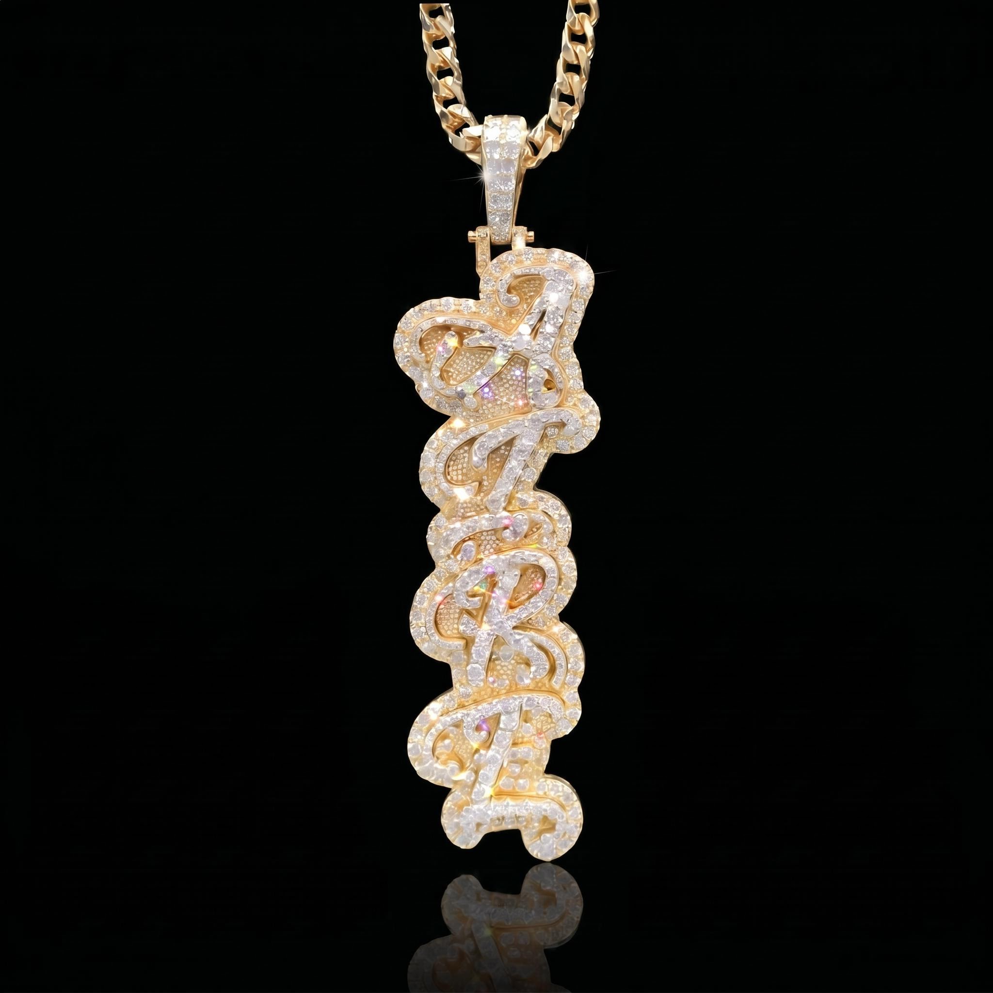 Iced Out Cursive Vertical Letter Pendant Iced Out Cursive Vertical Letter Pendant