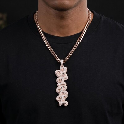 Iced Out Cursive Vertical Letter Pendant