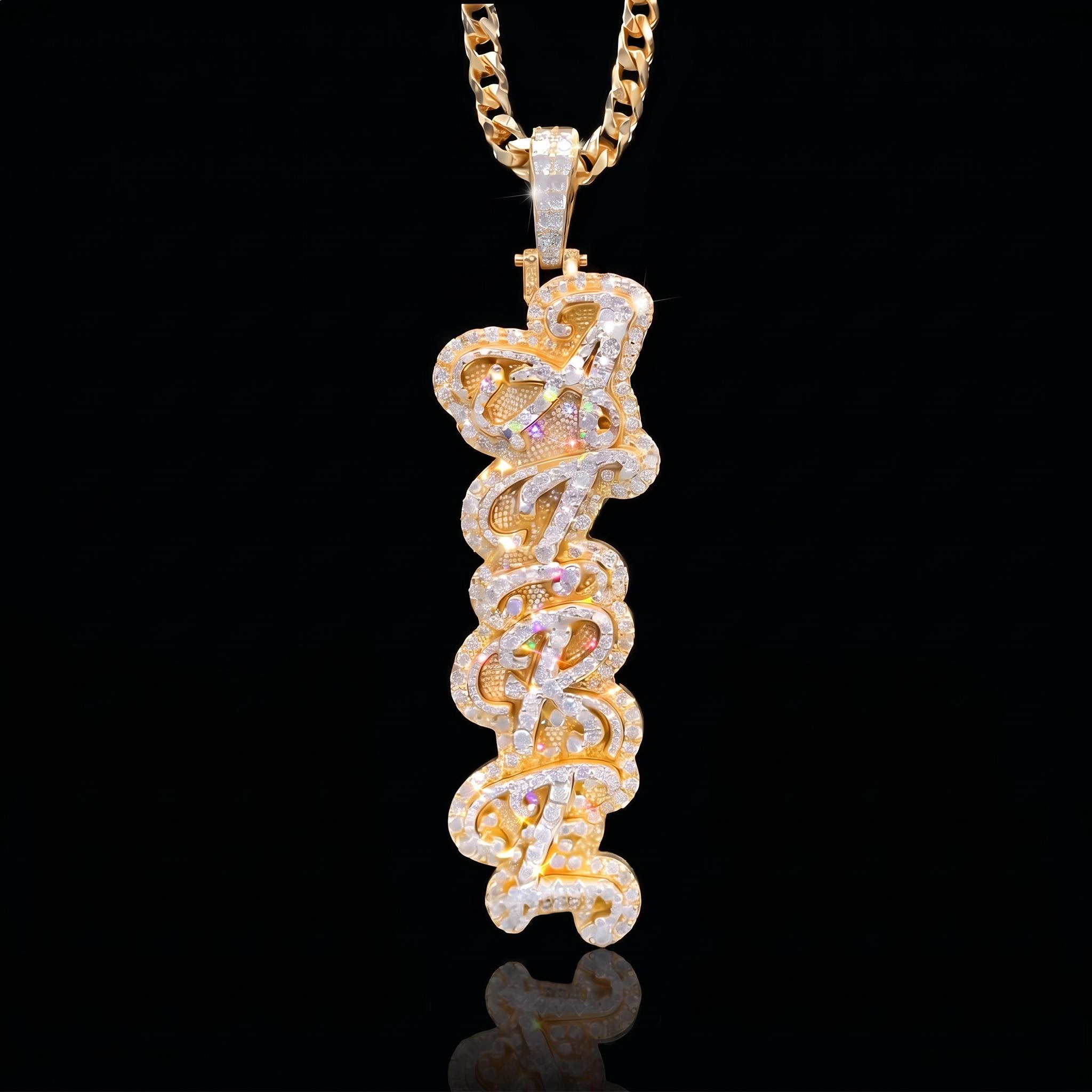 Iced Out Cursive Vertical Letter Pendant Iced Out Cursive Vertical Letter Pendant