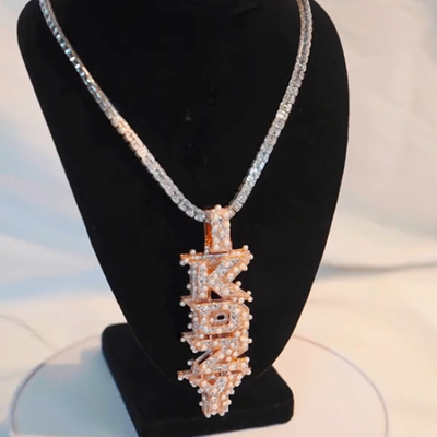 Iced Double-layer Vertical Pearl Letter Pendant
