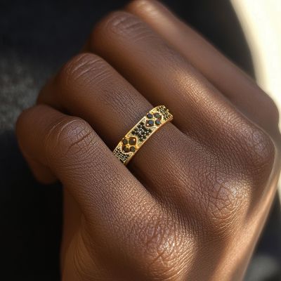 Iced Micro Paved Black Stone Four Leaf Clover Ring