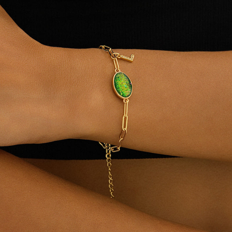 Letters & Oval Colored Gemstone Paperclip Chain Bracelet