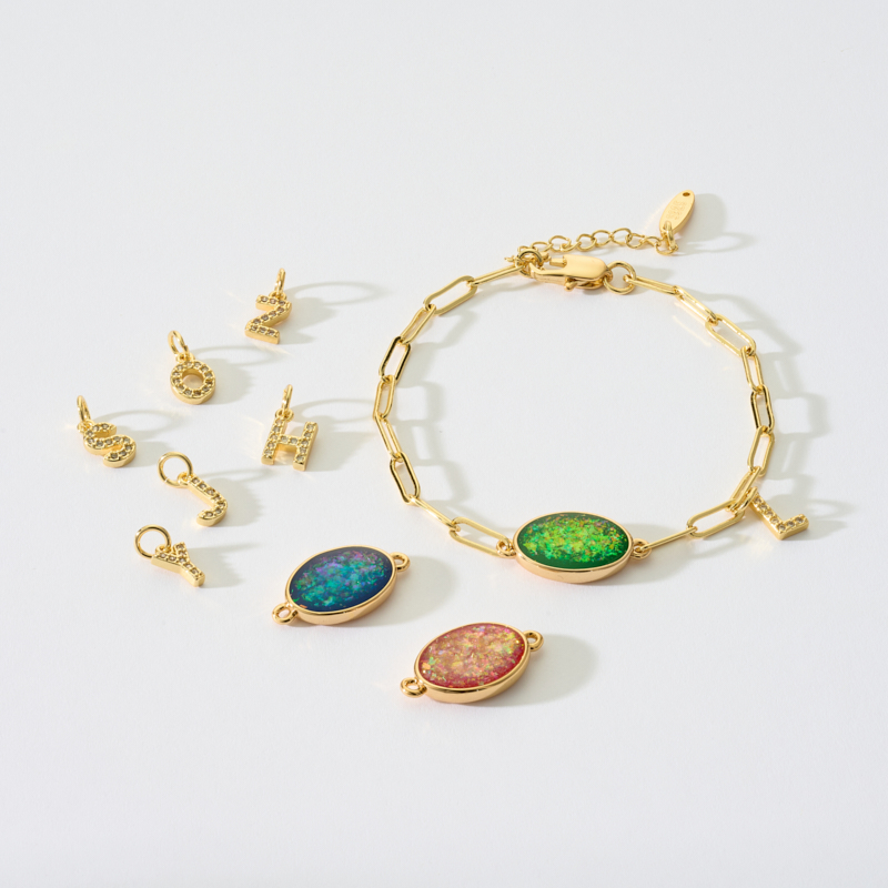 Letters & Oval Colored Gemstone Paperclip Chain Bracelet
