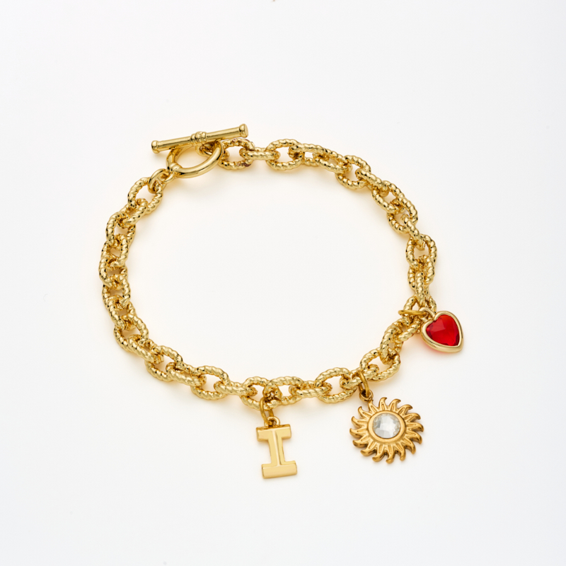 Custom Letters & Heart-shaped Gemstone Paperclip Twist Bracelet with Sun Custom Letters & Heart-shaped Gemstone Paperclip Twist Bracelet with Sun