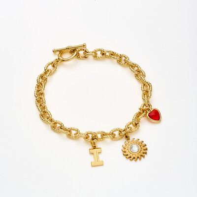 Custom Letters & Heart-shaped Gemstone Paperclip Twist Bracelet with Sun