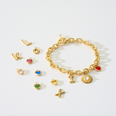 Custom Letters & Heart-shaped Gemstone Paperclip Twist Bracelet with Sun