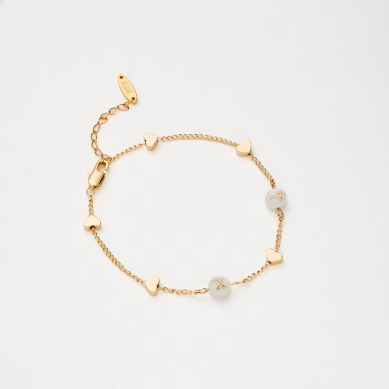 Mother of Pearl Letter & Heart  Chain Bracelet