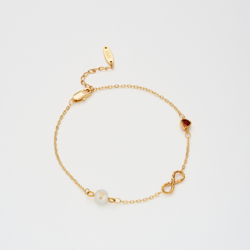 Infinity Symbol & Colorful Heart Gemstone Bracelet with Letter Infinity Symbol & Colorful Heart Gemstone Bracelet with Letter