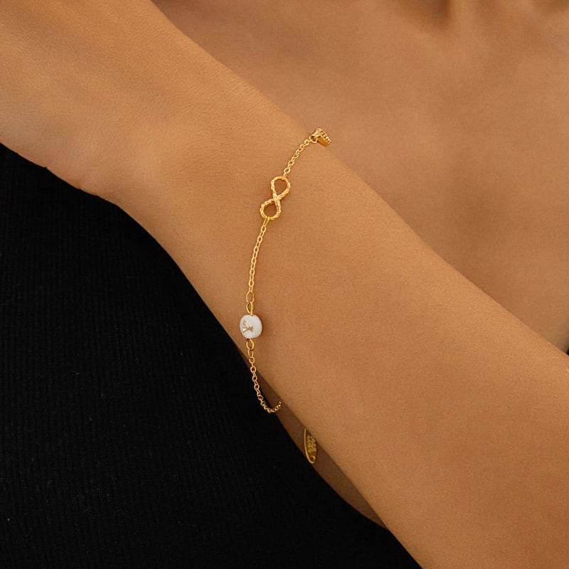 Infinity Symbol & Colorful Heart Gemstone Bracelet with Letter Infinity Symbol & Colorful Heart Gemstone Bracelet with Letter