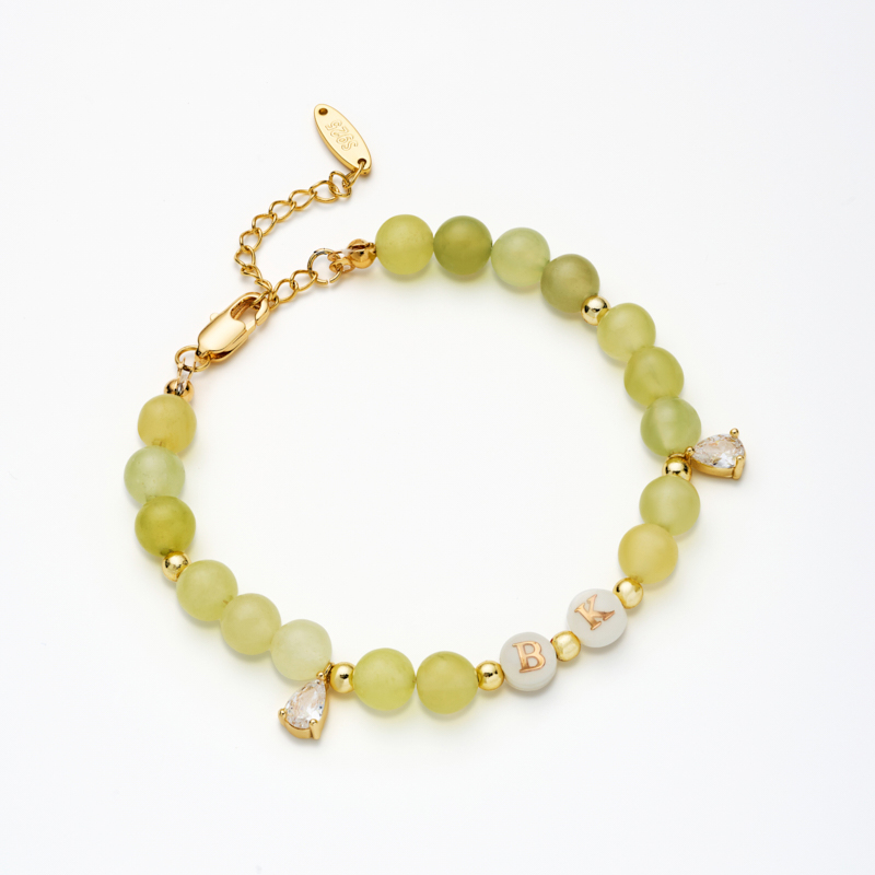 Natural Stone & Letter Mother of Pearl Bracelet with Gemstone