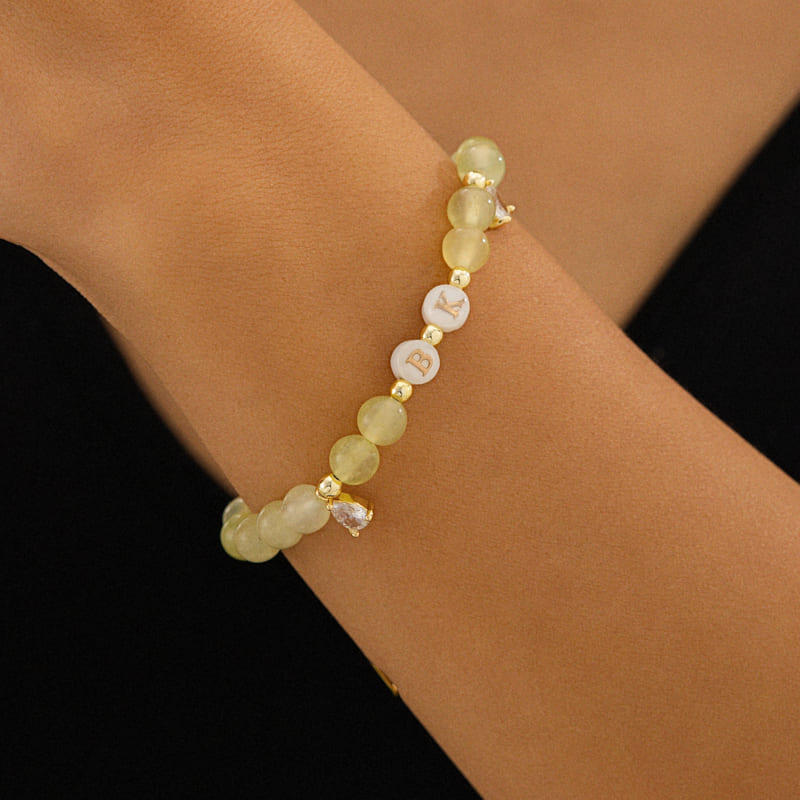 Natural Stone & Letter Mother of Pearl Bracelet with Gemstone