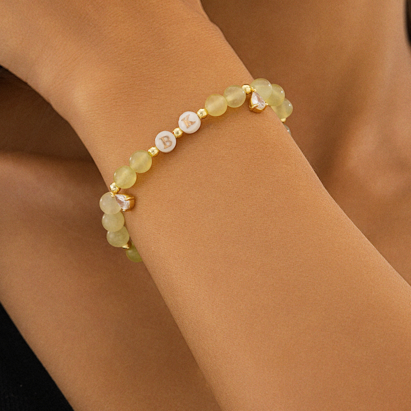 Natural Stone & Letter Mother of Pearl Bracelet with Gemstone