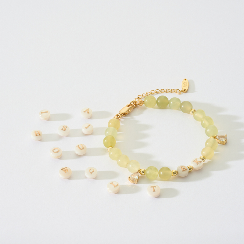 Natural Stone & Letter Mother of Pearl Bracelet with Gemstone