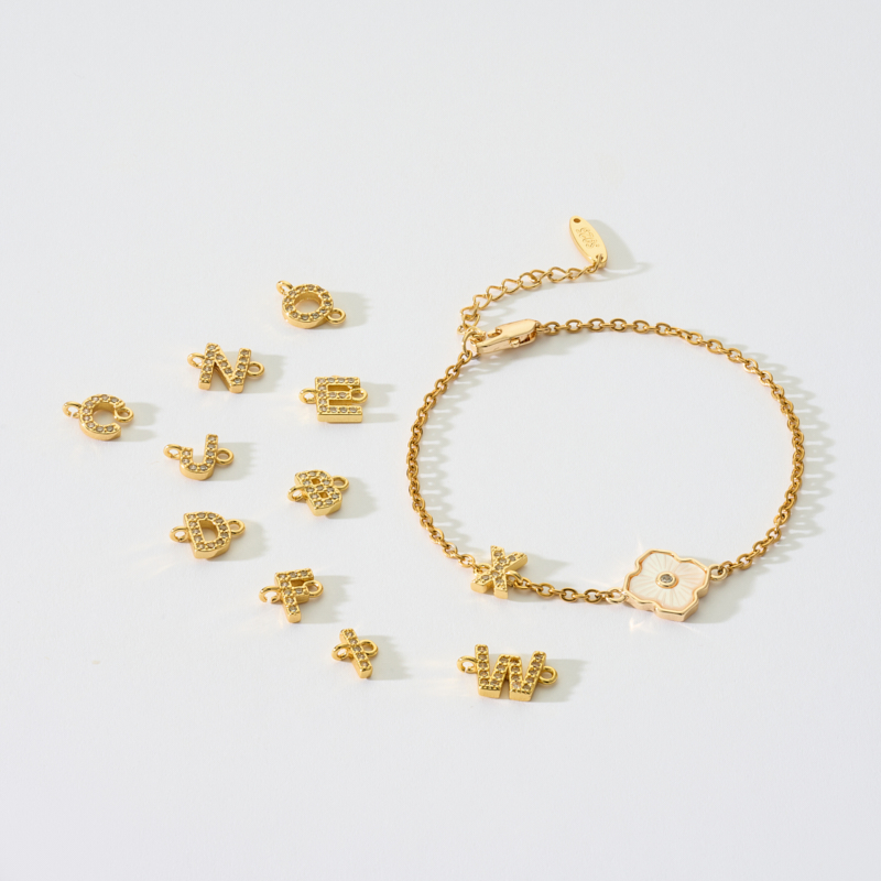 Letter & Clover Mother of Pearl Chain Bracelet