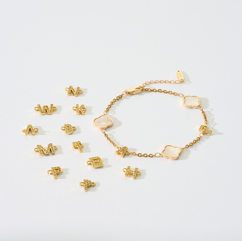 Letter & Multiple Shell Clover Chain Bracelet