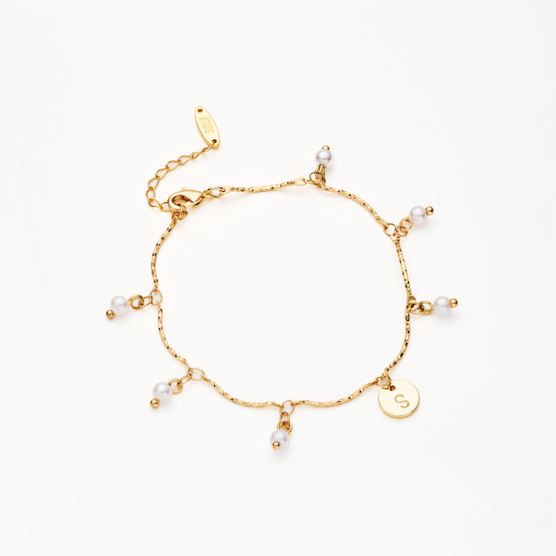 Pearl Charms & Letter Pendant Chain Bracelet Pearl Charms & Letter Pendant Chain Bracelet