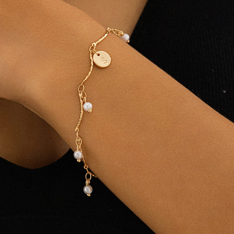 Pearl Charms & Letter Pendant Chain Bracelet Pearl Charms & Letter Pendant Chain Bracelet
