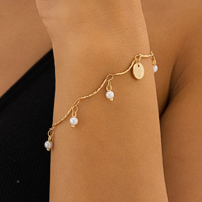 Pearl Charms & Letter Pendant Chain Bracelet Pearl Charms & Letter Pendant Chain Bracelet