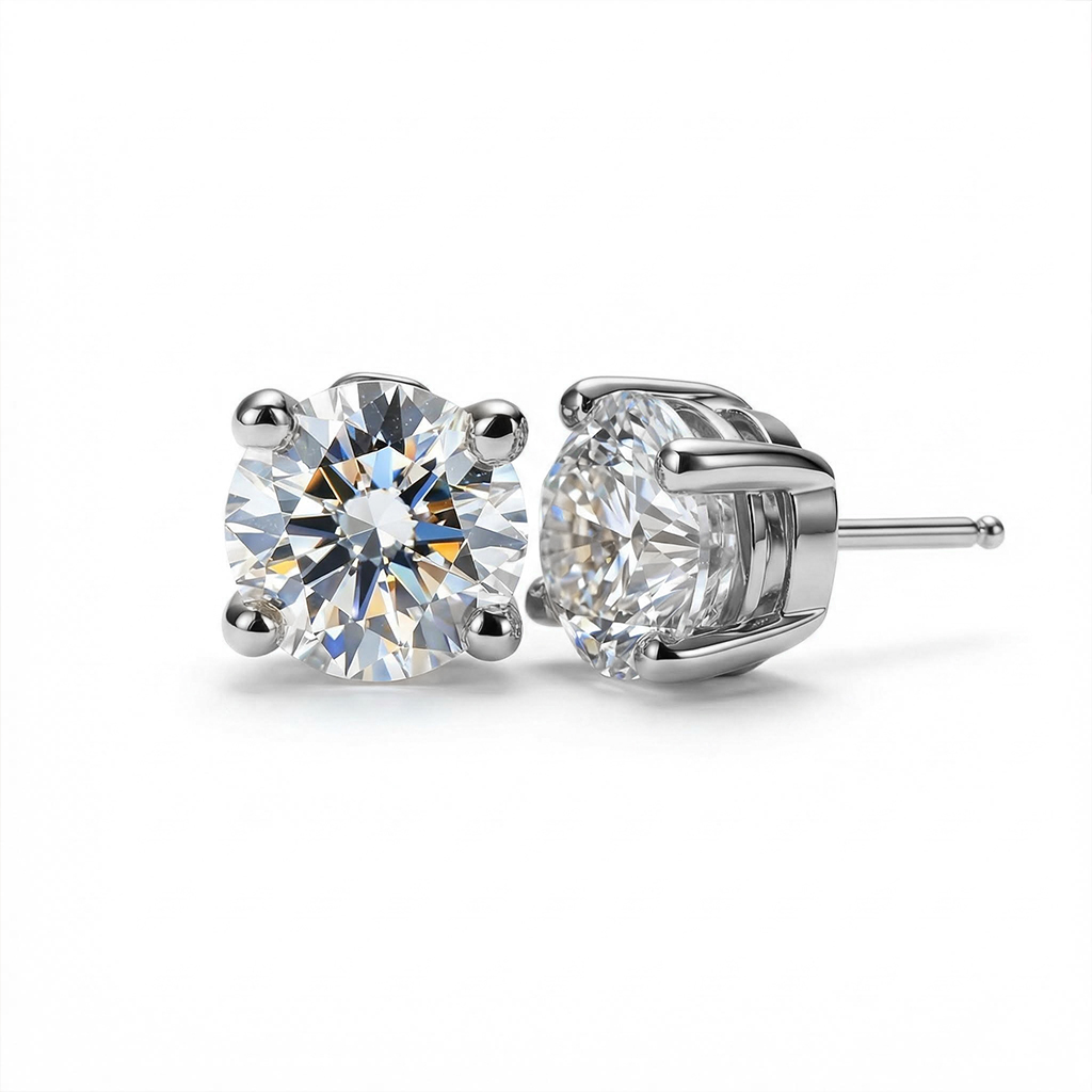 0.1CT/0.3CT/0.5CT/1CT/1.5CT/2CT/3CT Round Cut Moissanite Earrings