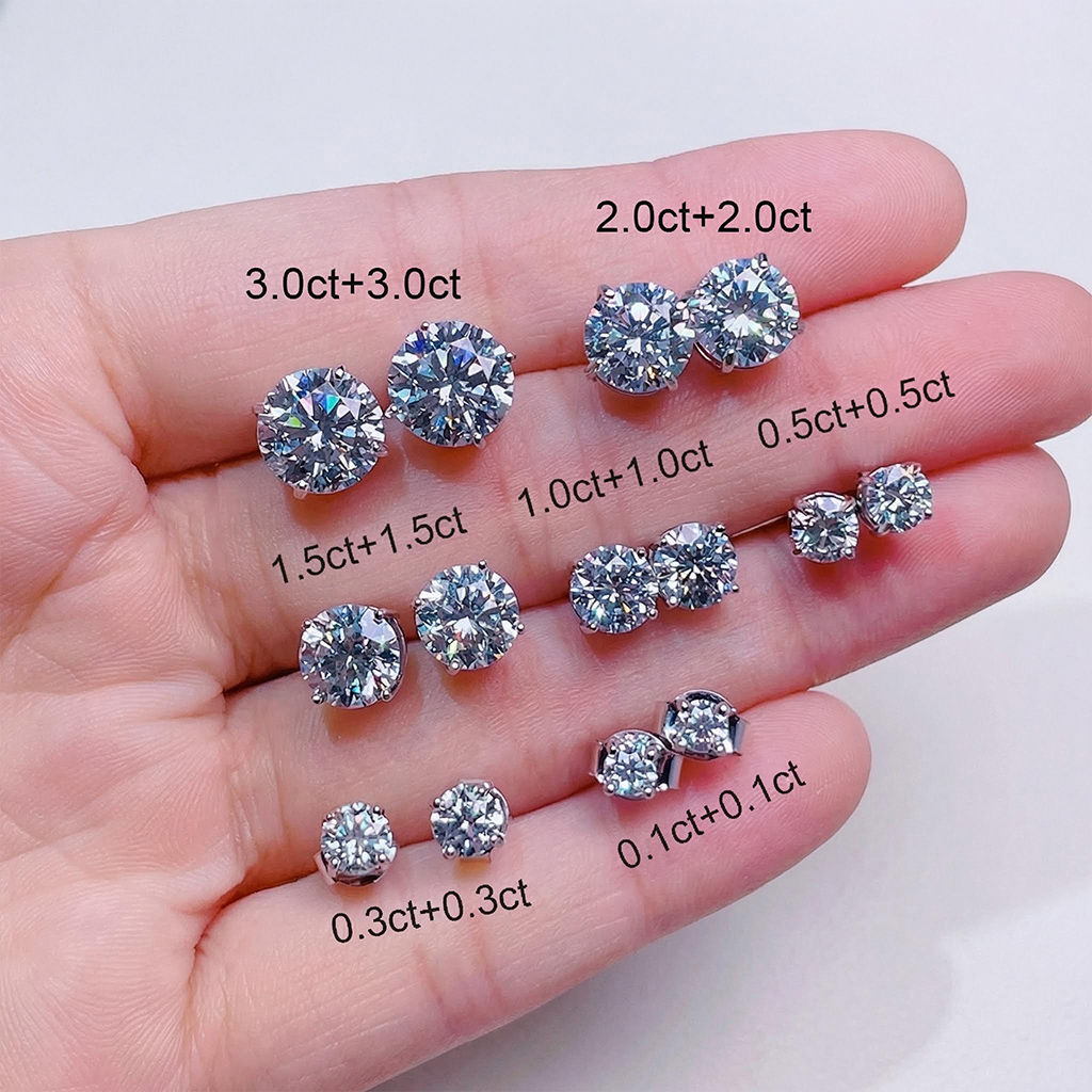 0.1CT/0.3CT/0.5CT/1CT/1.5CT/2CT/3CT Round Cut Moissanite Earrings