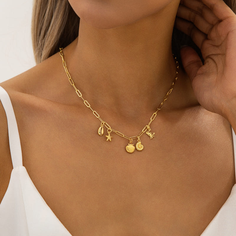 Sea Life Paper Clip Link Charm Necklace Sea Life Paper Clip Link Charm Necklace