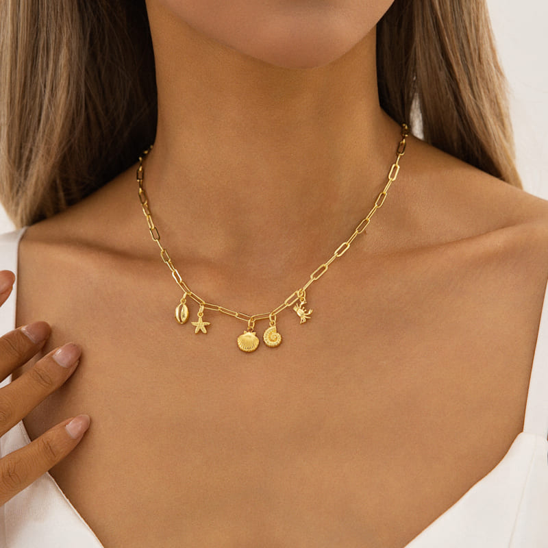 Sea Life Paper Clip Link Charm Necklace Sea Life Paper Clip Link Charm Necklace